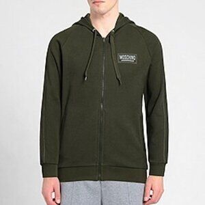 Moschino - Men's Stitched Logo Full Zip Hoodie in color Military Green, size S